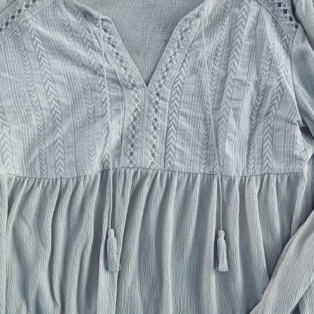 White peplum peasant embroidered white blouse - Picture 2 of 4